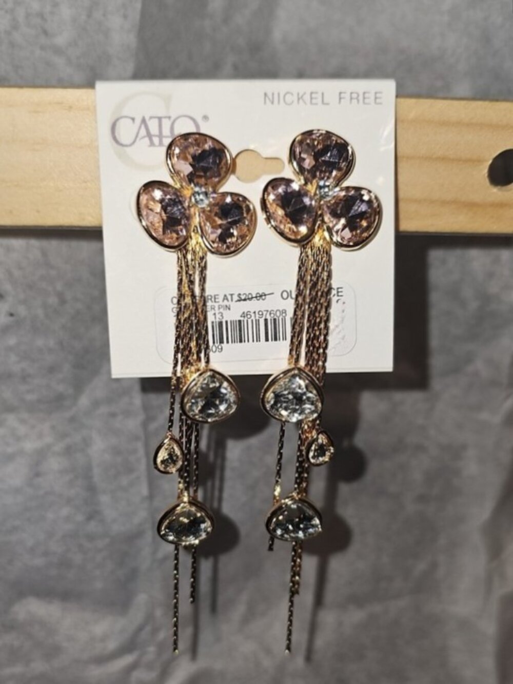 Cato Gold-Tone Pink & Clear Crystal Tassel Drop Post Back Fashion Earrings New